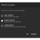 A screenshot of the match length options detailing any, short, and long.